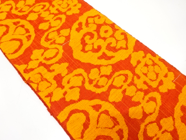 JAPANESE NAGOYA OBI / UNUSED / MAWATA TSUMUGI / WOVEN FLOWER CREST